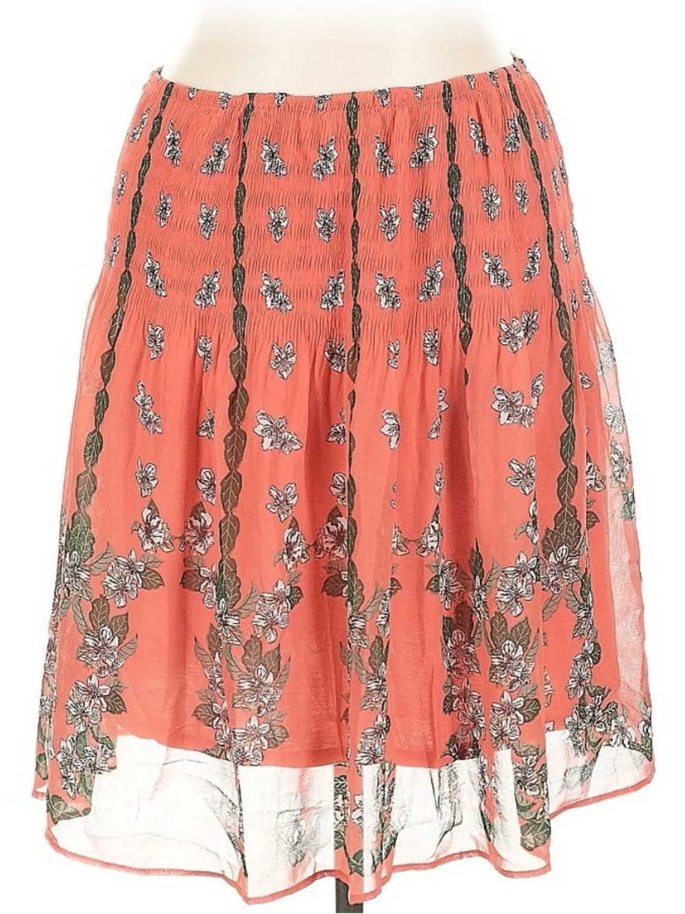 Coral Floral Smocked Waist Skater Skirt
